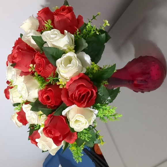 Bouquet Of Decorative Red and White Roses - Picture 2 of 5